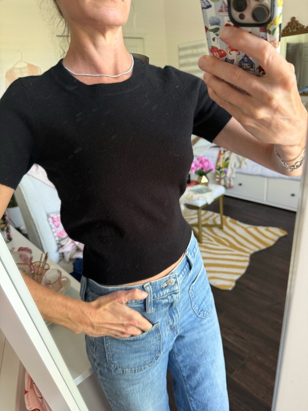 J. Crew NWT Shrunken Black Short-Sleeve Crop Knit Top 100% Cashmere